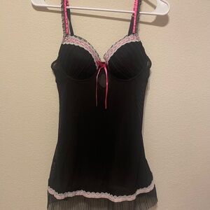 Rampage Black and Pink Chemise with Lace Trim